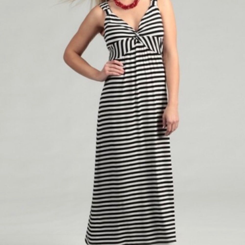 Spense Maxi Dress Sleeveless V Neck Stripe Navy Blue Size Small